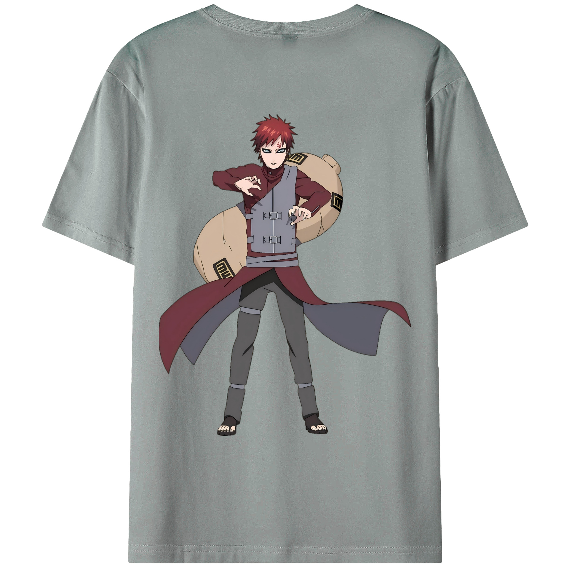 （画像用） NARUTO -ナルト- ガアラ Gaara 綿100％ メンズ半袖Tシャツ（バックプリント） 通気性